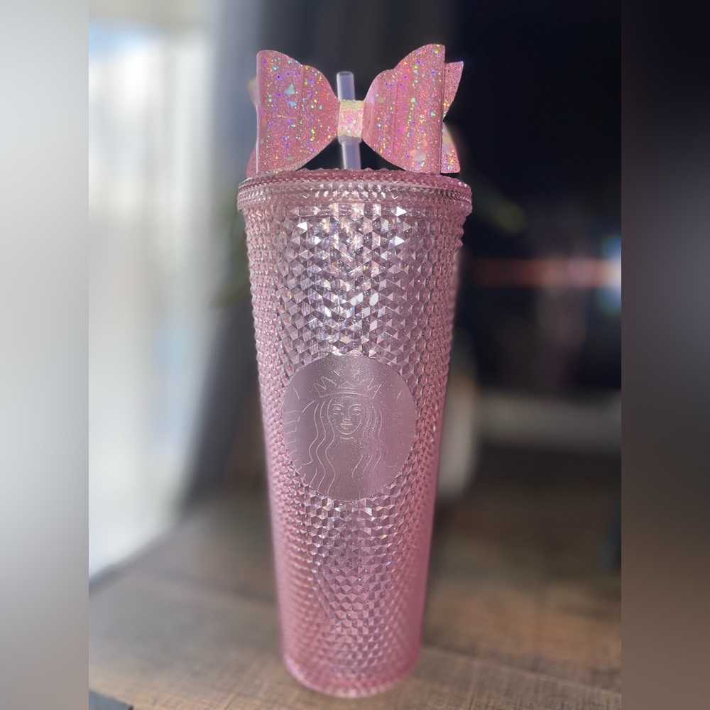 🌸 Overseas Starbucks Pink Glitter translucent studded Tumbler with Bow